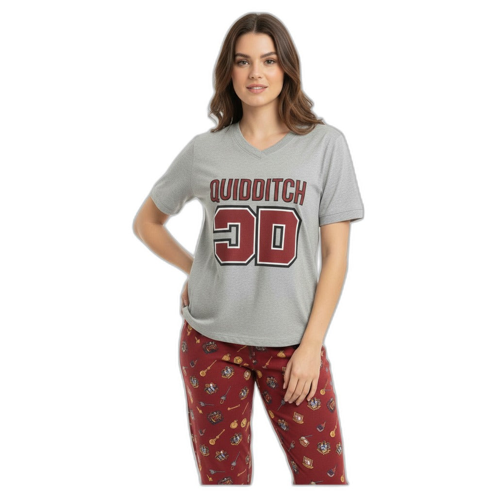 Harry Potter pijama de mujer Quidditch gris y rojo