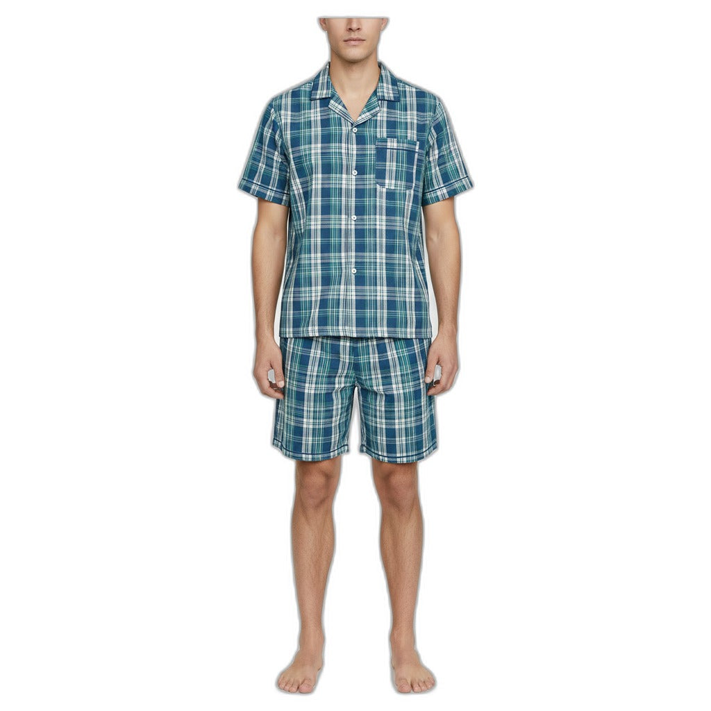 Pijama Corto Hombre Cuadros Azul/Blanco | UPZ FASHION