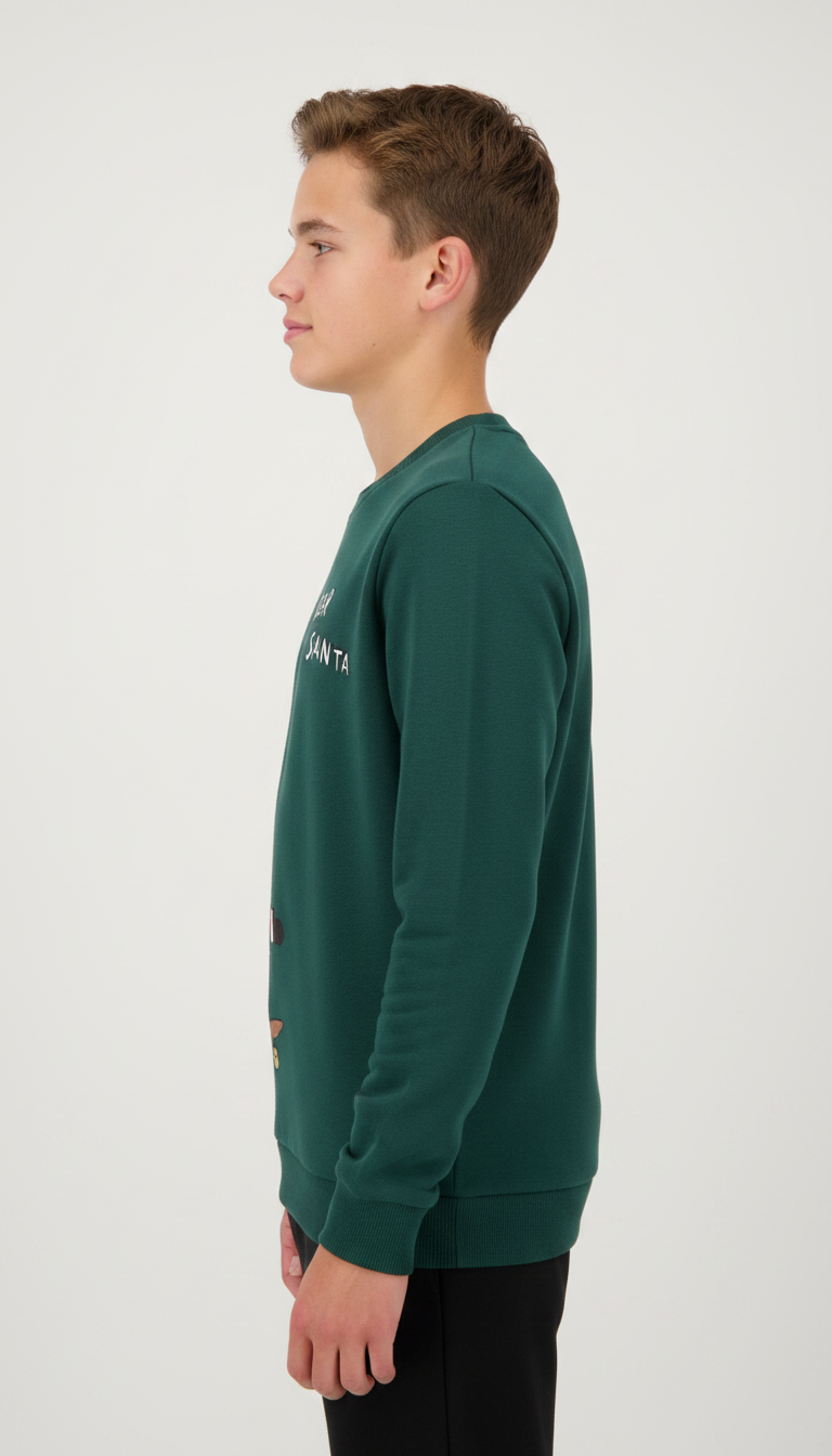 I&D Sudadera infantil verde oscuro con estampado de Papá Noel