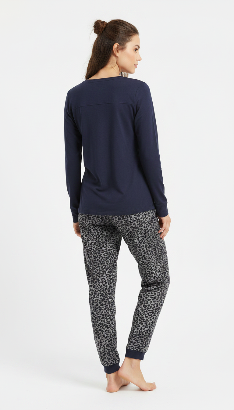 UP2 Fashion Pijama de mujer azul marino con estampado