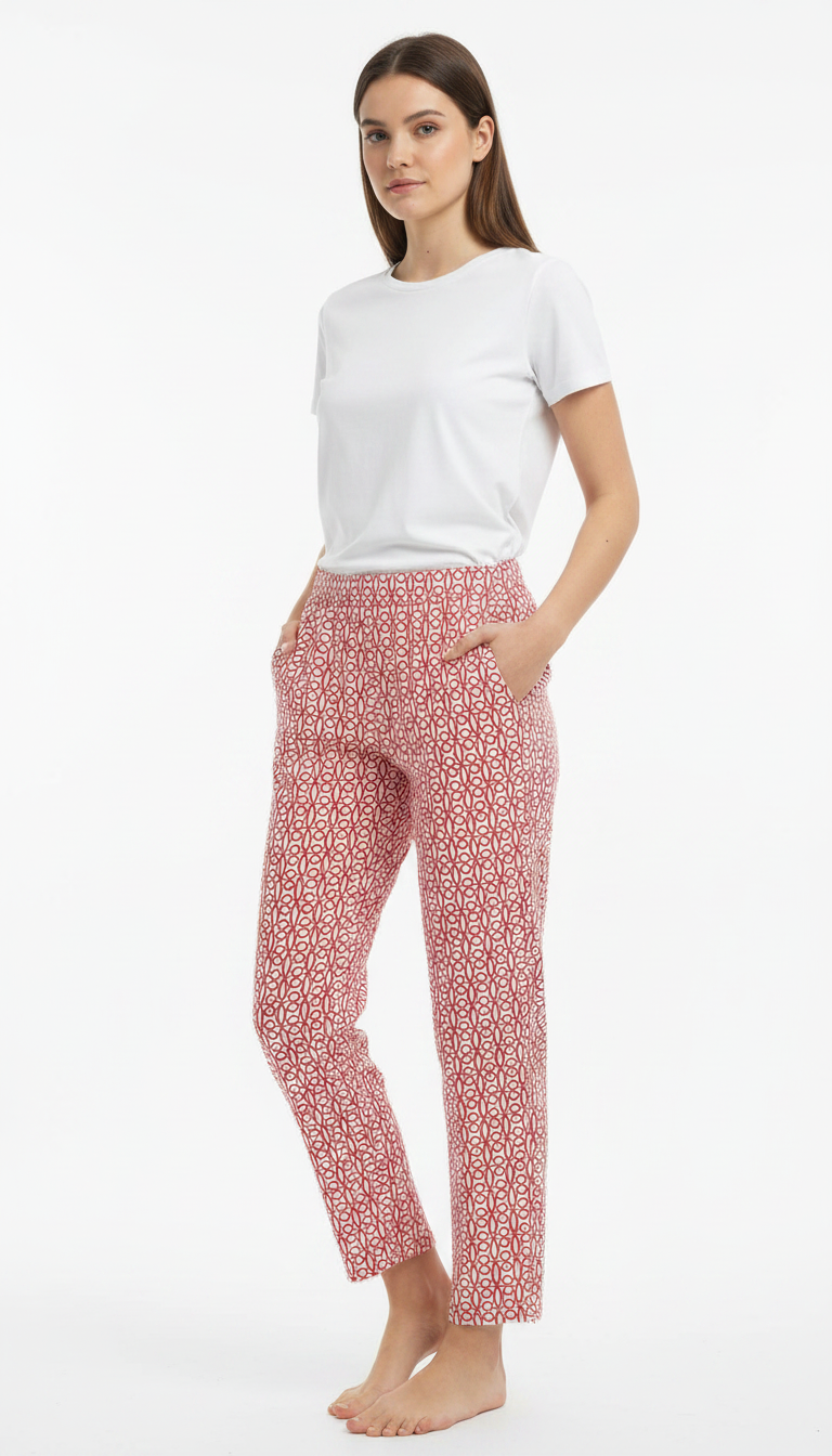 UPZ Fashion pantalón de confort estampado rojo y blanco