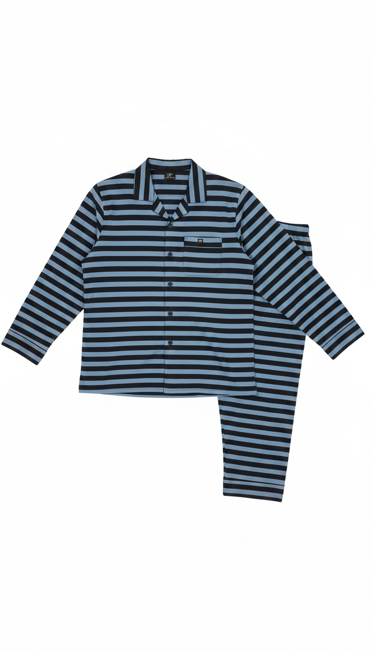 Pijama de Hombre Largo con Botones Rayas Azules y Negras | UP2 FASHION