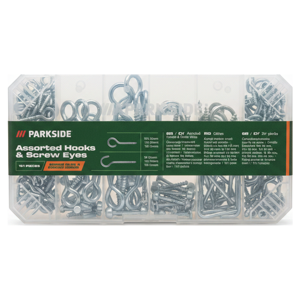 PARKSIDE Surtido de Ganchos y Anillas de Tornillo 151 piezas | Galvanizado