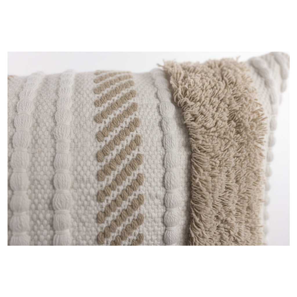 Cojín Decorativo Texturizado Beige y Blanco