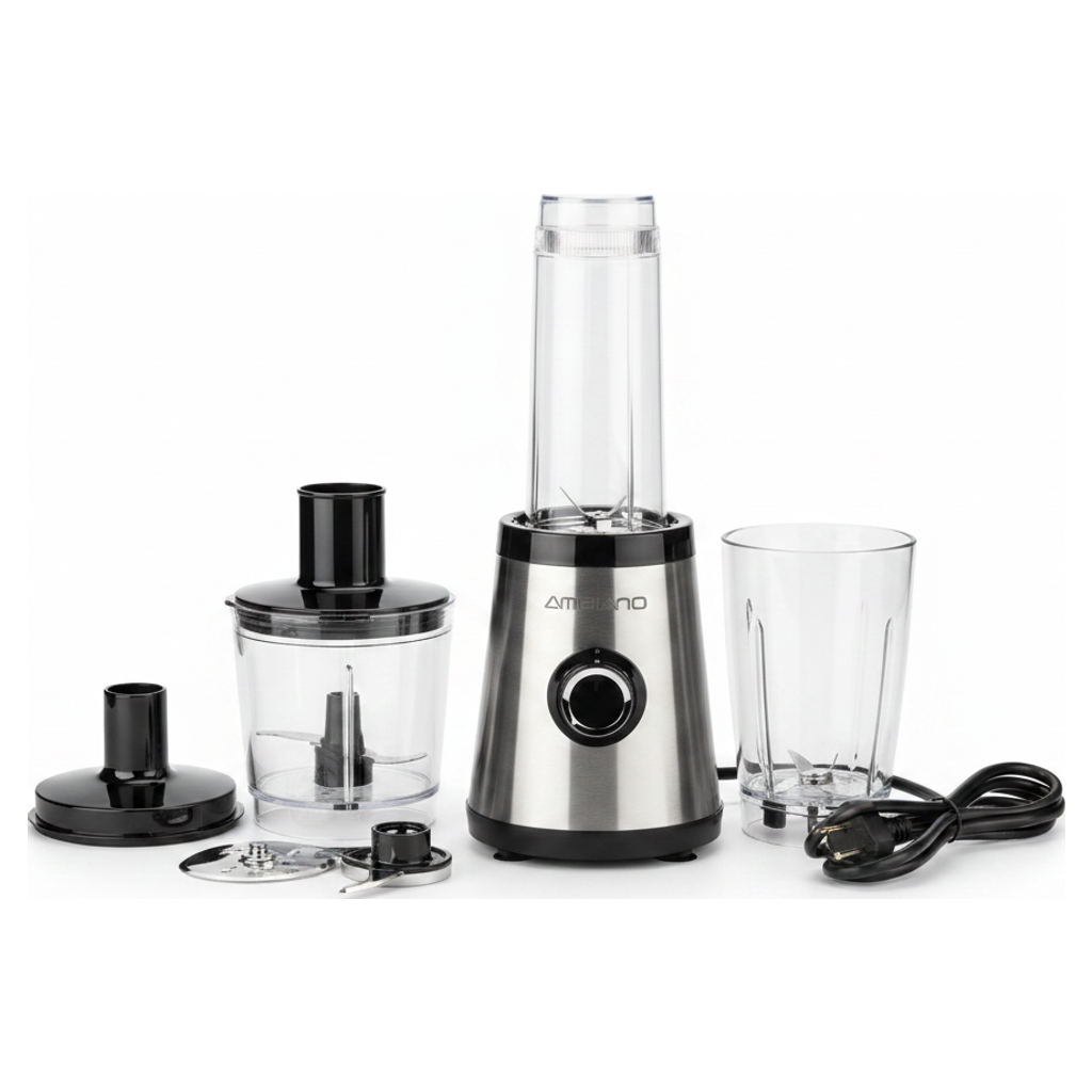 AMBIAÑO Mini Robot de Cocina 3 en 1, 300W, cable 80cm, plateado/negro