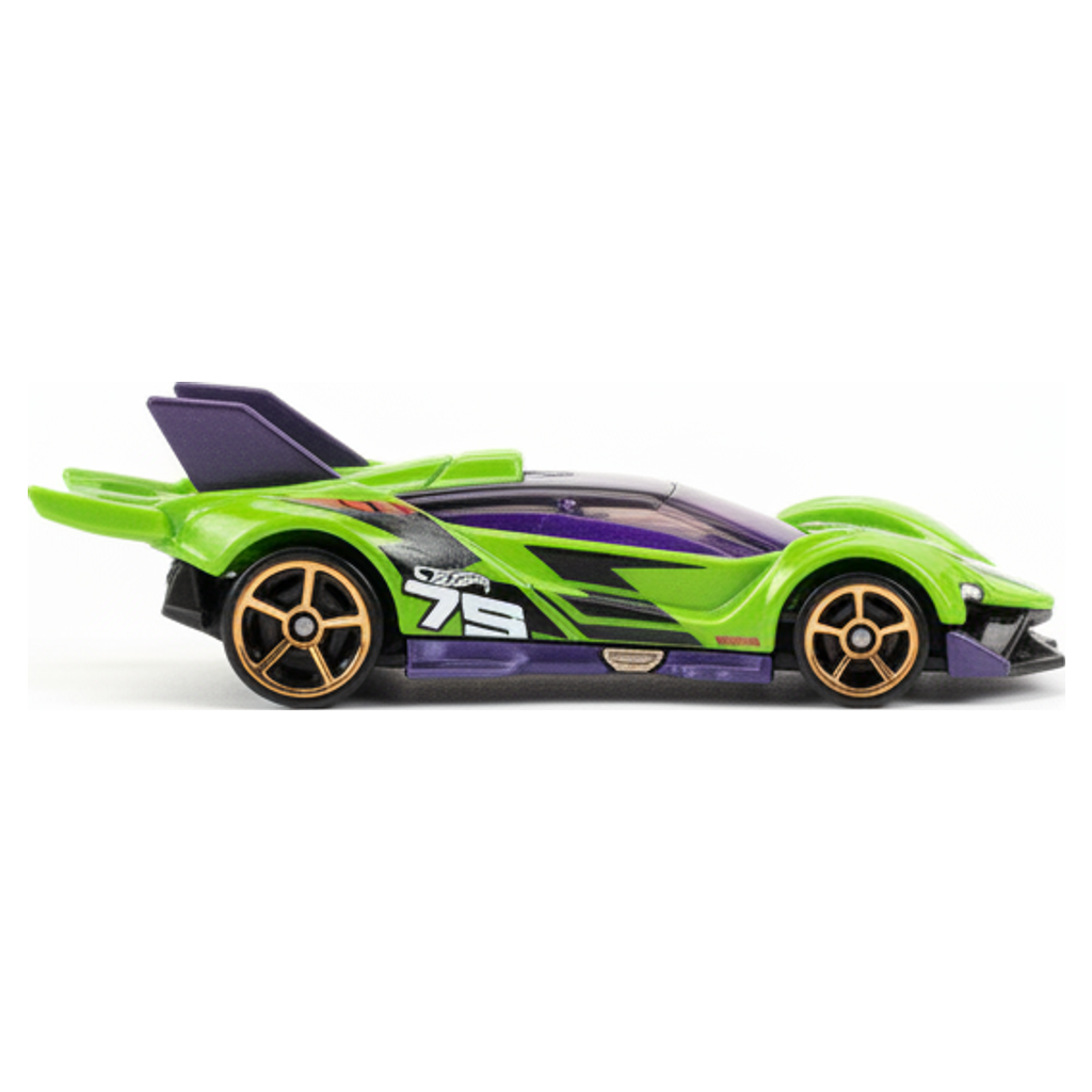 Hot Wheels Blitzspeeder HW Track Champs coche de juguete, escala 1:64 verde y morado