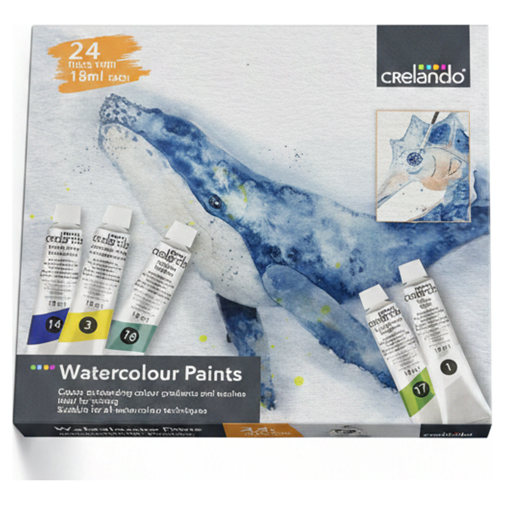 Crelando Pinturas de Acuarela, 24 tubos de 18ml cada uno, Multicolor