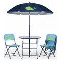 LIVARNO home Set de Muebles de Jardín Infantil azul con ballena, mesa 50x48cm, sillas 37x50x40cm, sombrilla 1x1.20m