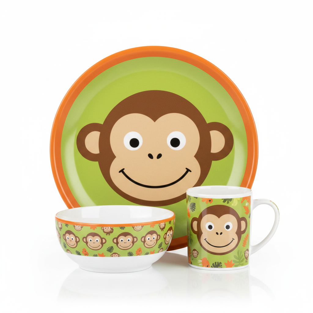 Vajilla Infantil Ernesto 3 Piezas Diseño Mono Bambú