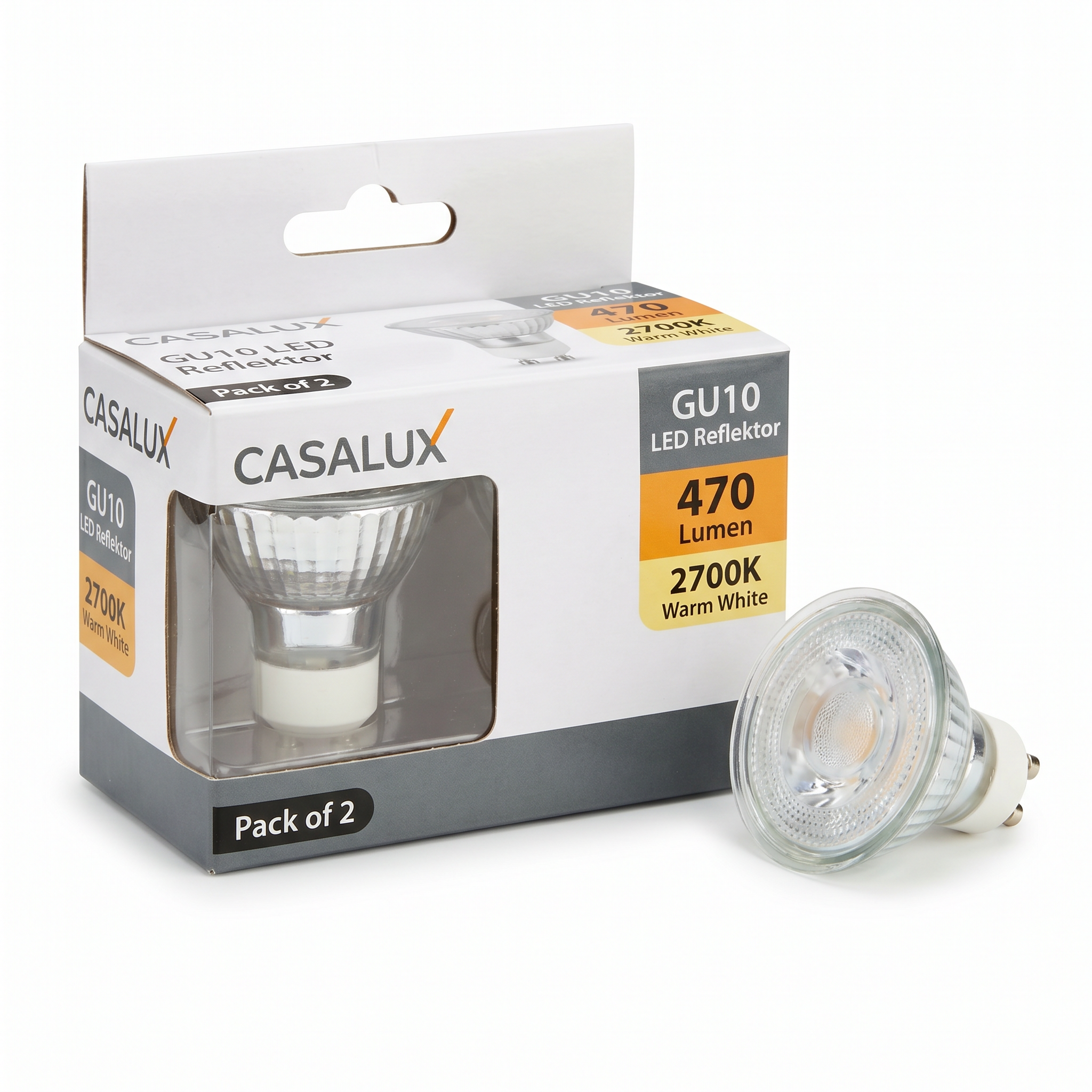 Pack x2 Bombillas LED GU10 Casalux Reflektor 470 lm 2700K