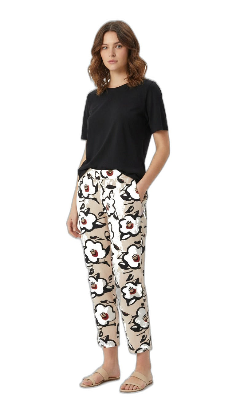 UP2 Fashion pantalón cómodo estampado floral beige