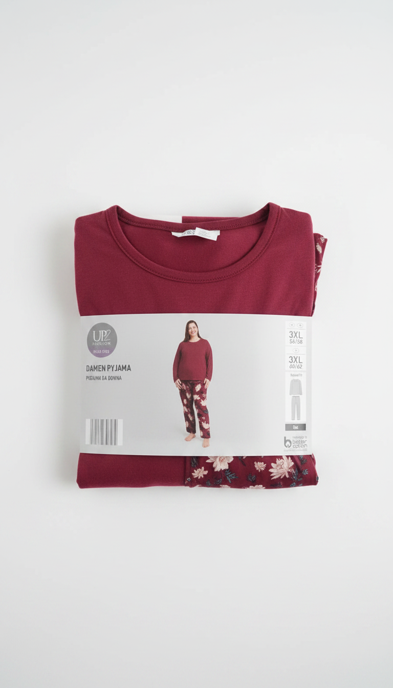UP2 Fashion Pijama de mujer burdeos con estampado floral