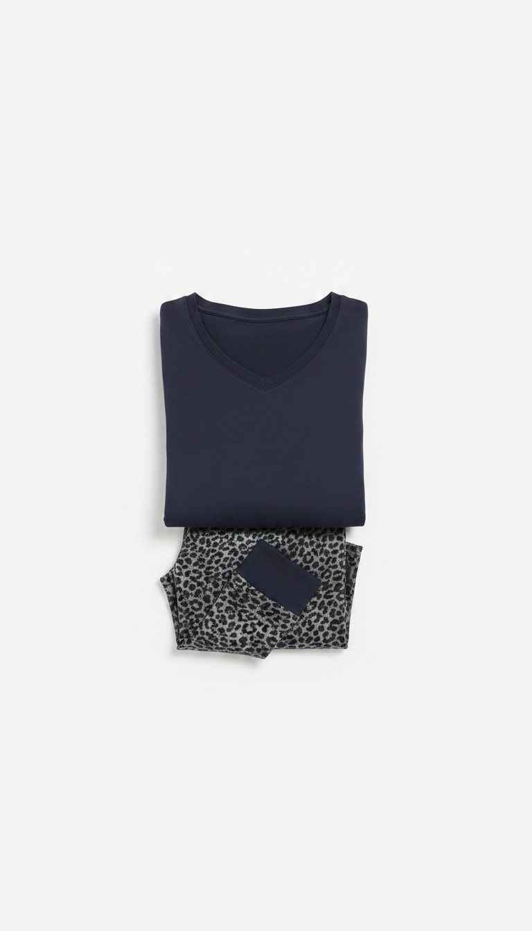 UP2 Fashion Pijama de mujer azul marino con estampado