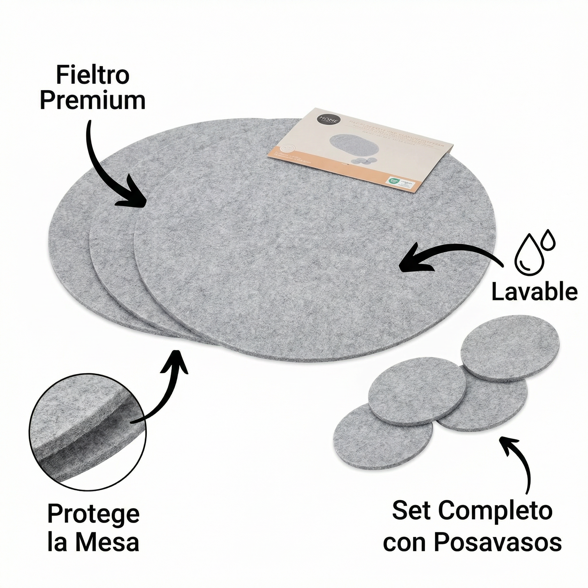 Set Manteles y Posavasos de Fieltro - HOME