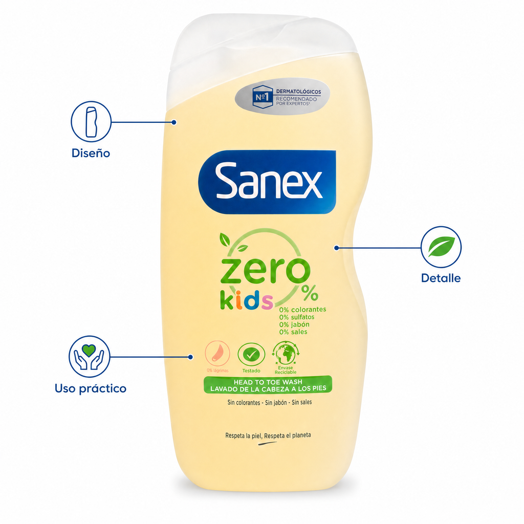 Sanex Gel de Baño Infantil Zero Kids limpieza suave para bebés