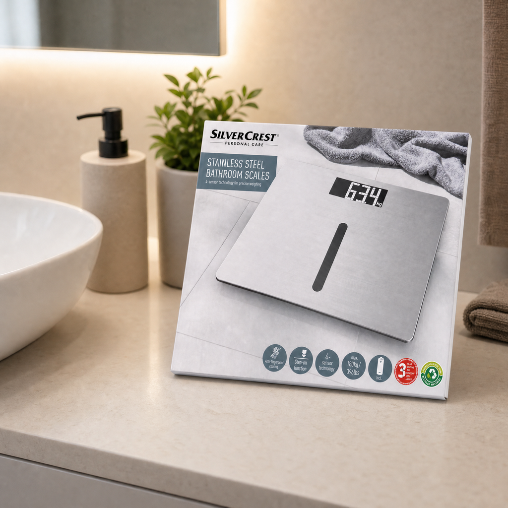 Silvercrest Báscula de baño de acero inoxidable compacta