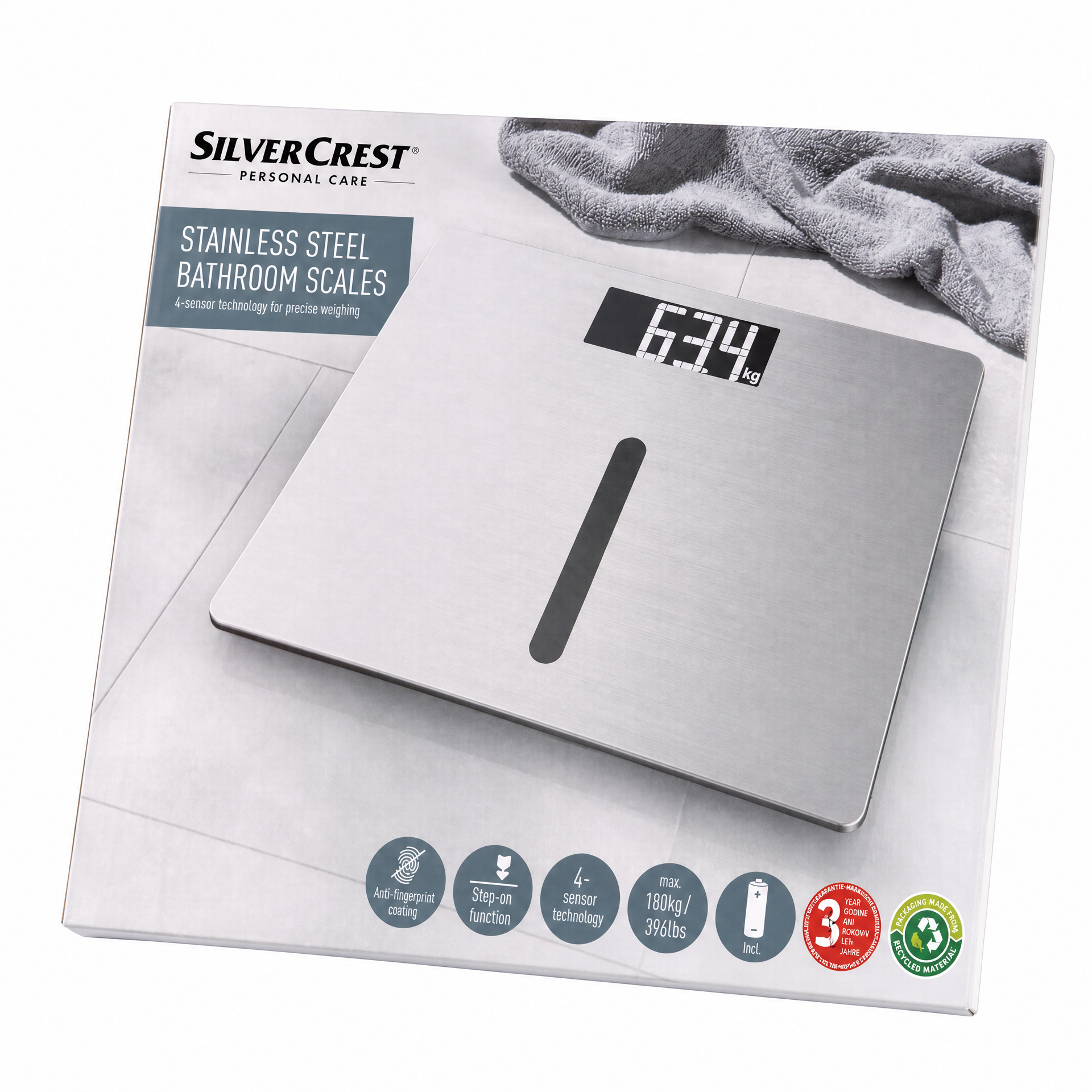 Silvercrest Báscula de baño de acero inoxidable compacta