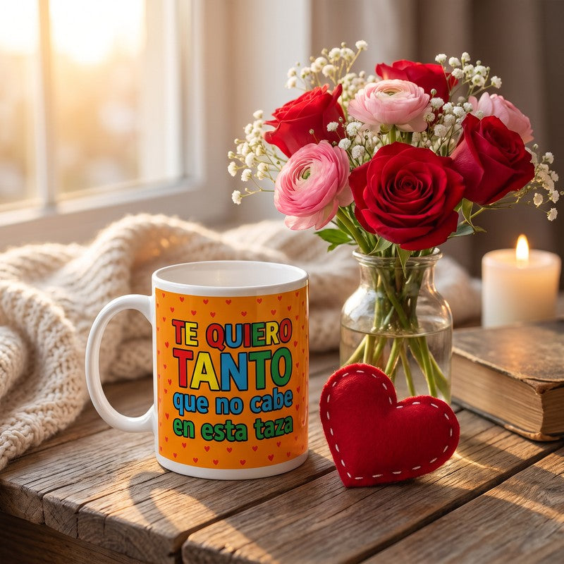 Taza con Mensaje — Te quiero tanto que no cabe en esta taza - lifestyle