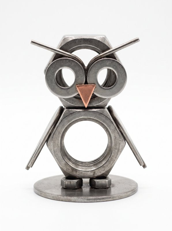 Figura Artesanal de Metal — Búho con Pico de Cobre