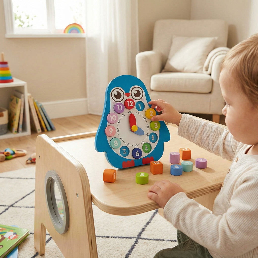 Reloj Educativo Madera Pingüino 14 Piezas - Playtive