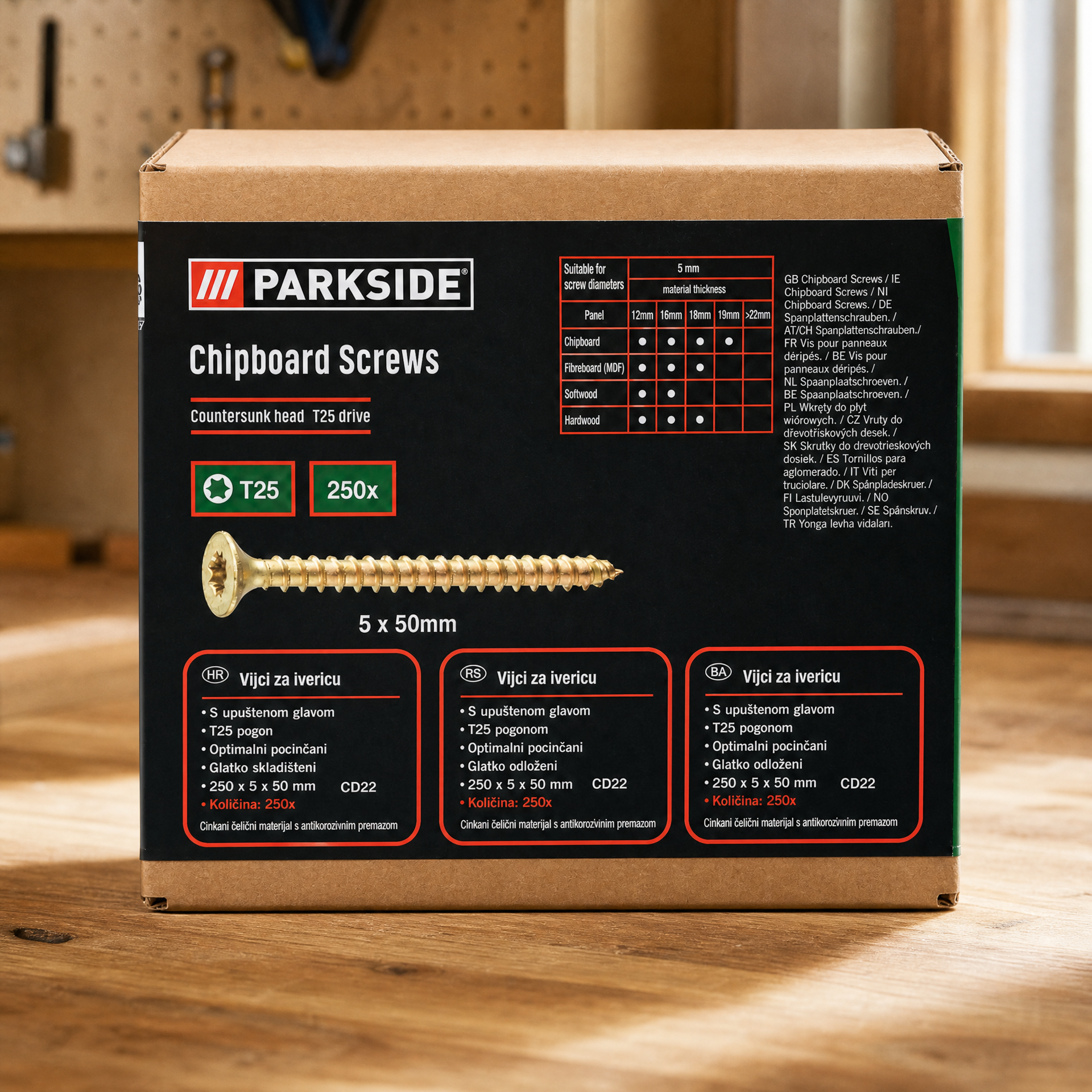 Parkside Surtido de tornillos para aglomerado, fácil inserción y formato organizado