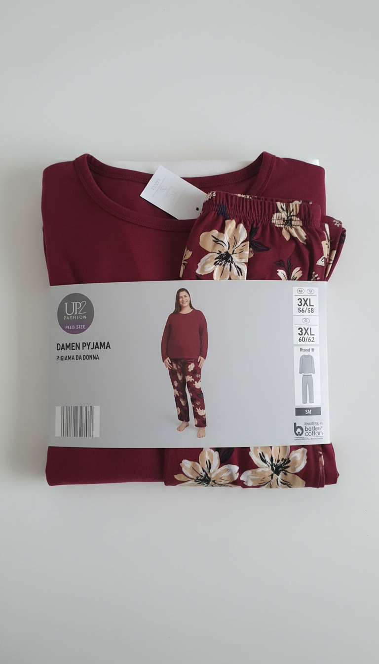 UP2 FASHION Pijama de mujer Plus Size burdeos con estampado floral