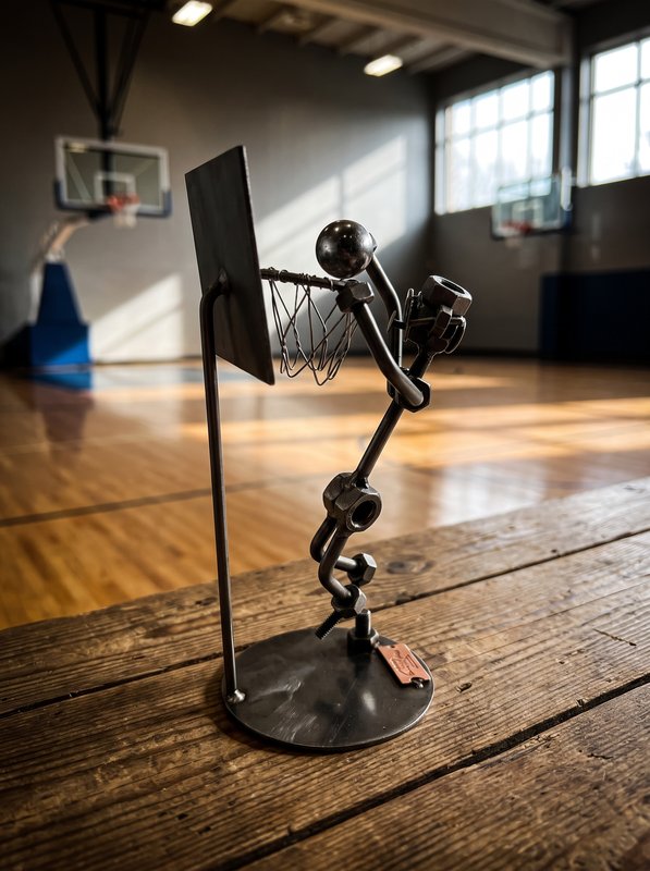 Figura Artesanal de Metal — Jugador de Baloncesto Haciendo Mate