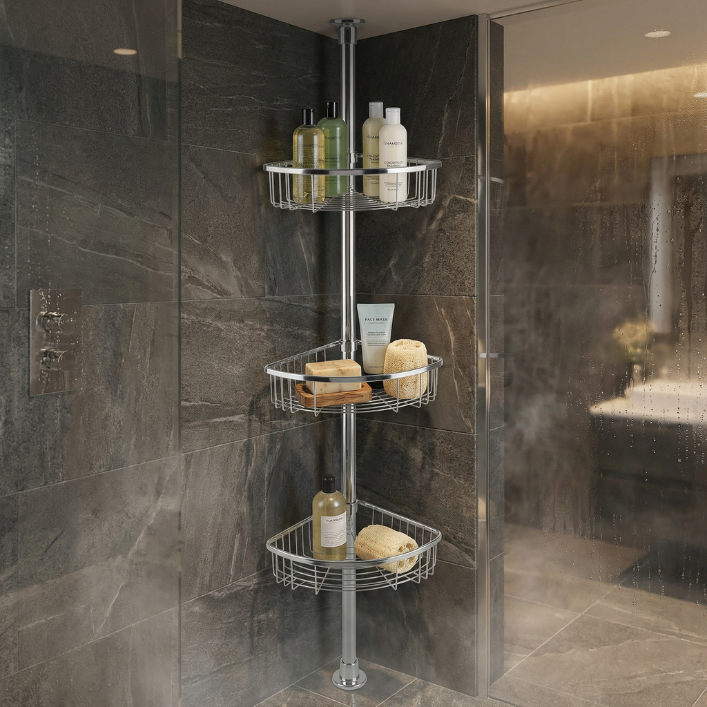 Estantería Telescópica de Baño Cromada con 3 Cestas (123-260cm) - Livarno
