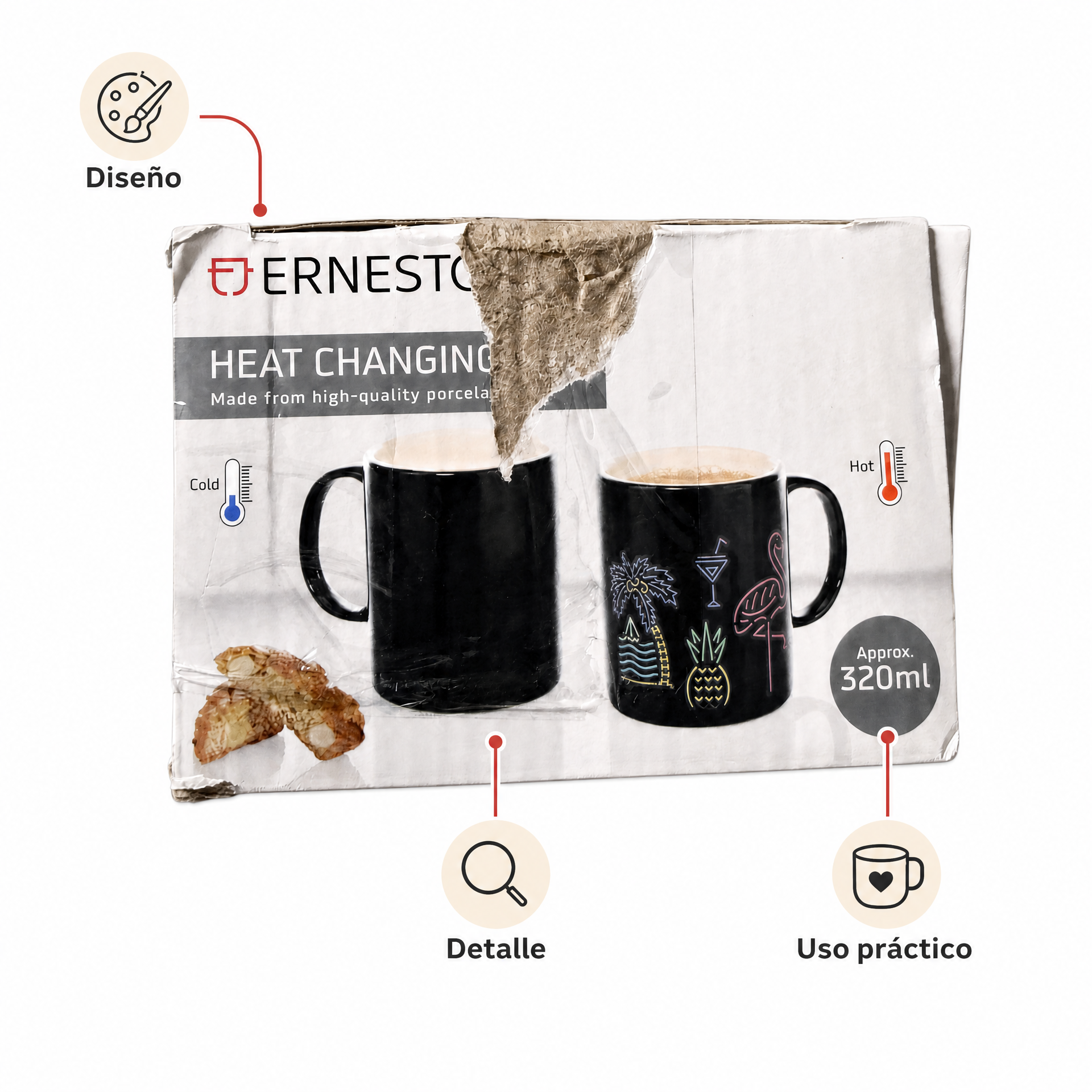 Taza termosensible Ernesto 320 ml cambia de color con líquidos calientes