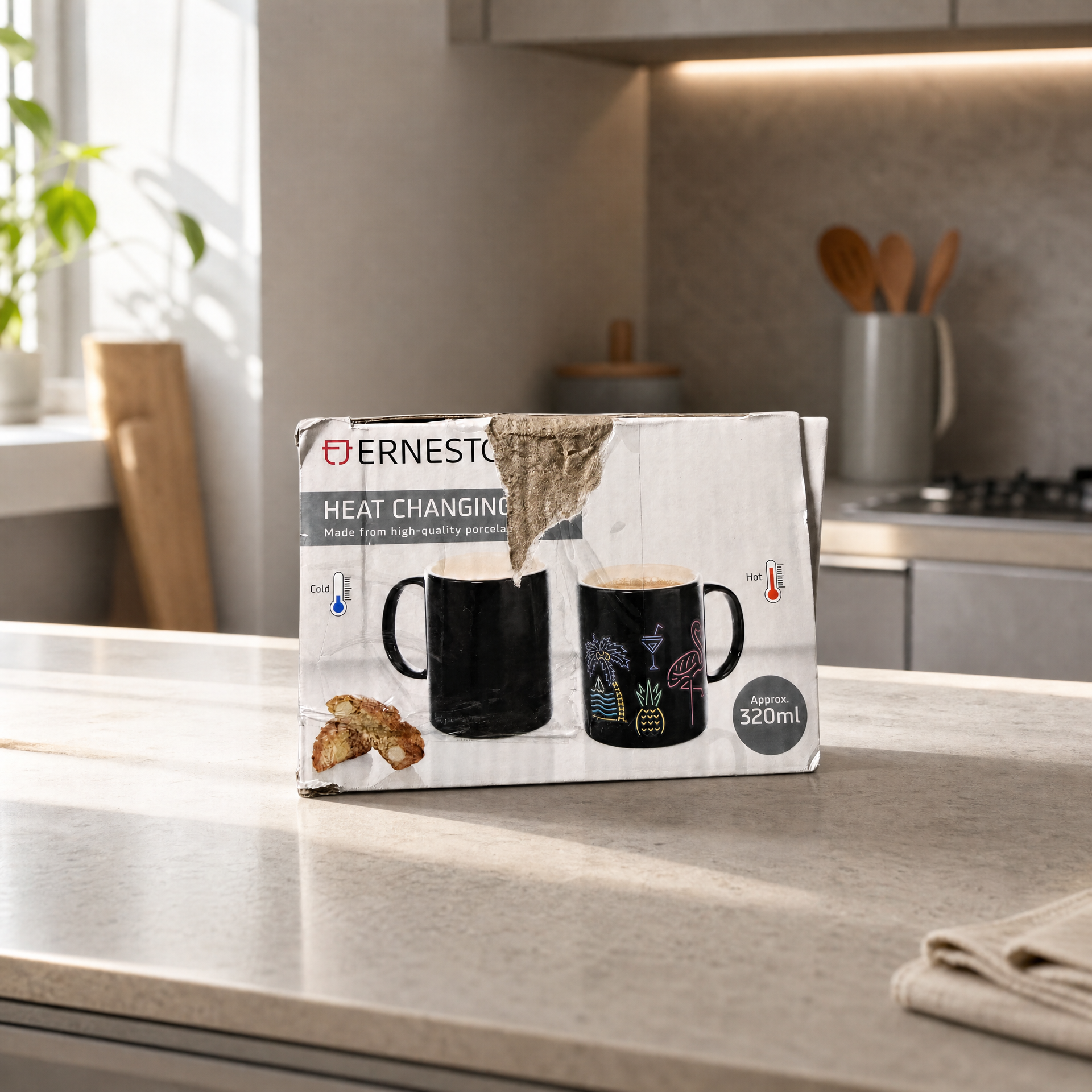 Taza termosensible Ernesto 320 ml cambia de color con líquidos calientes