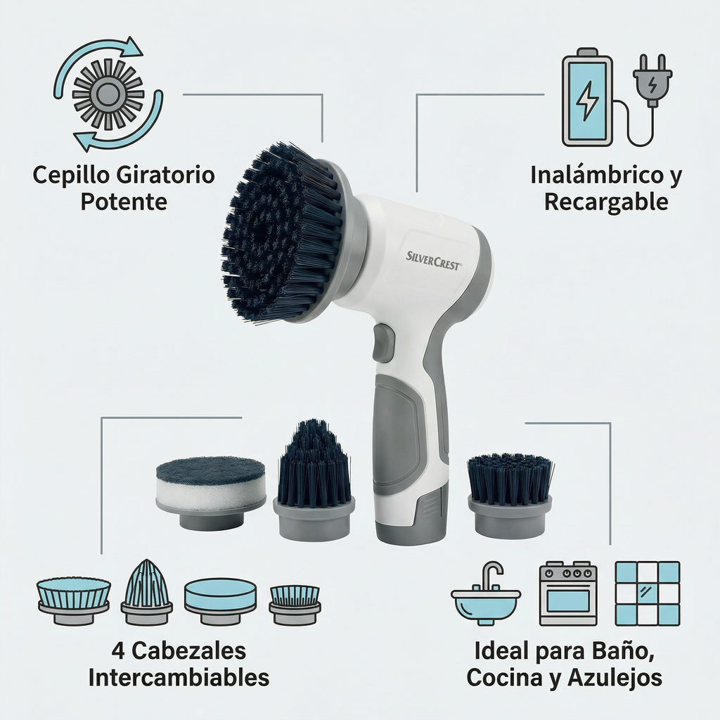 Cepillo de Limpieza Eléctrico Inalámbrico con 4 Cabezales - SilverCrest