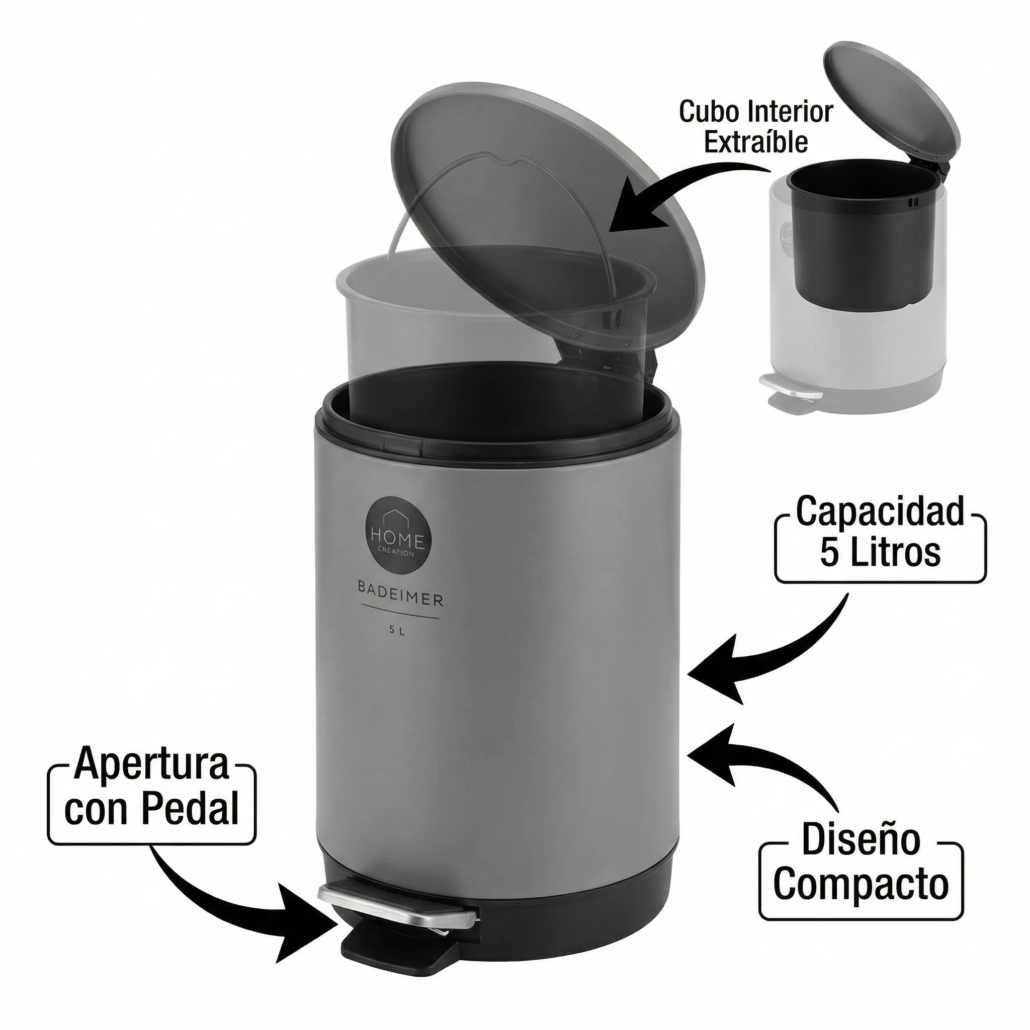 Cubo de Basura para Baño 5L - Home Creation