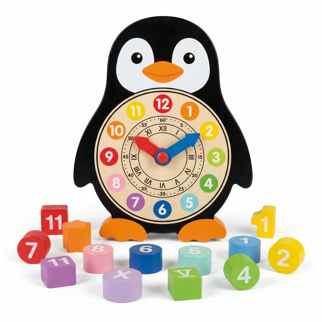 Reloj Educativo Madera Pingüino 14 Piezas - Playtive