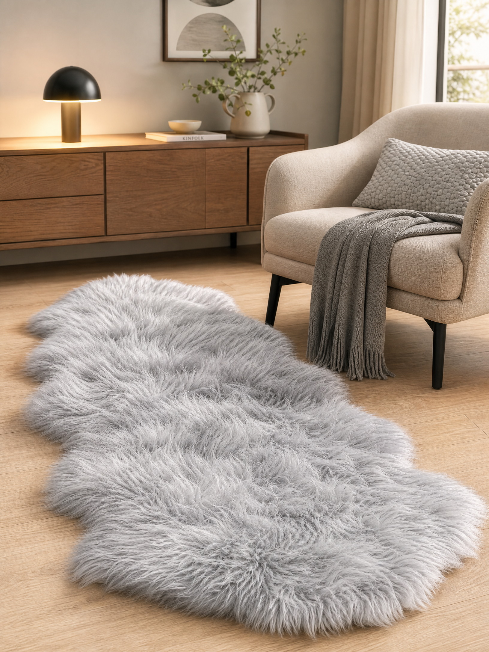 Livarno Home Alfombra de pelo sintético gris 80 x 150 cm compatible con suelo radiante