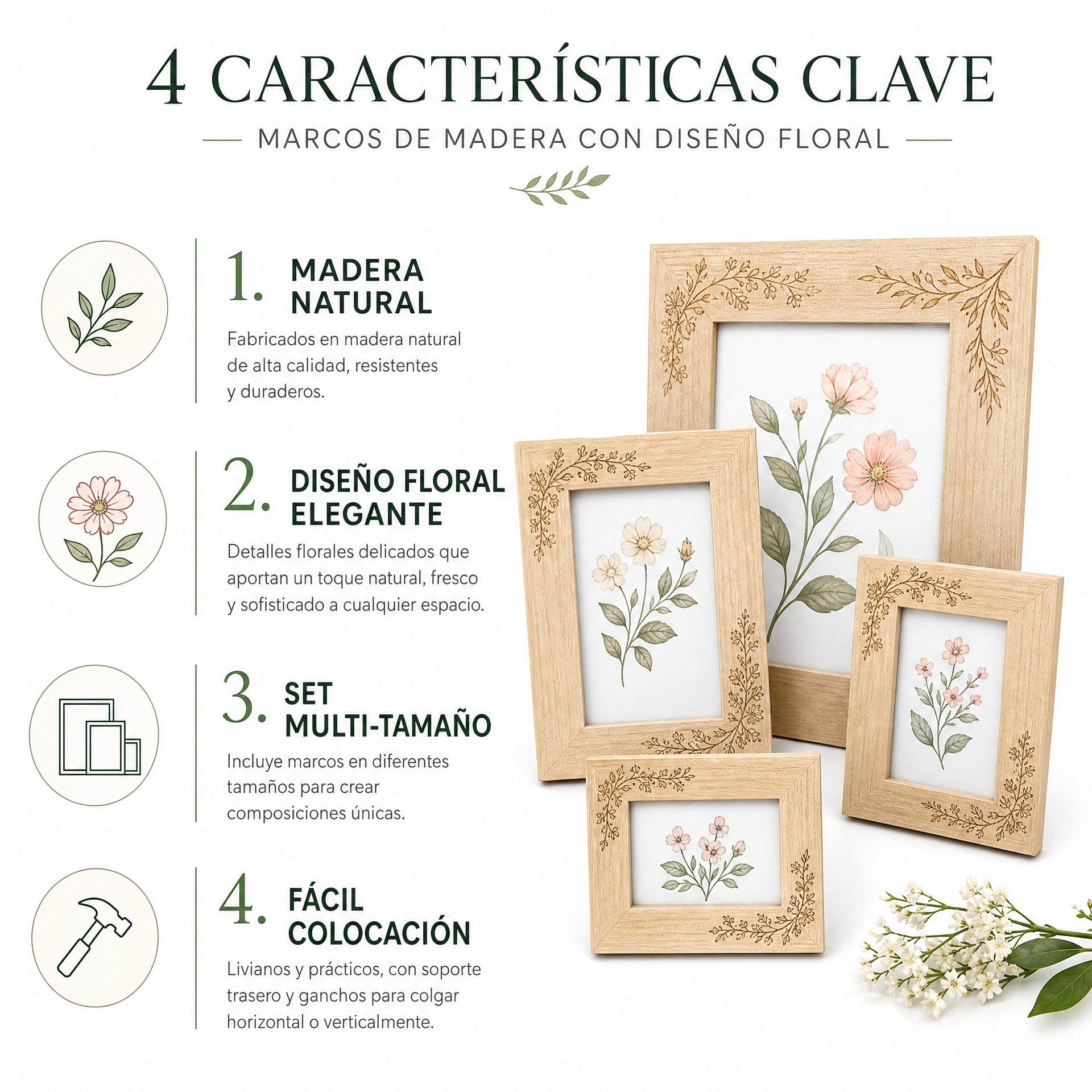 Conjunto Marcos Fotos Madera Flores