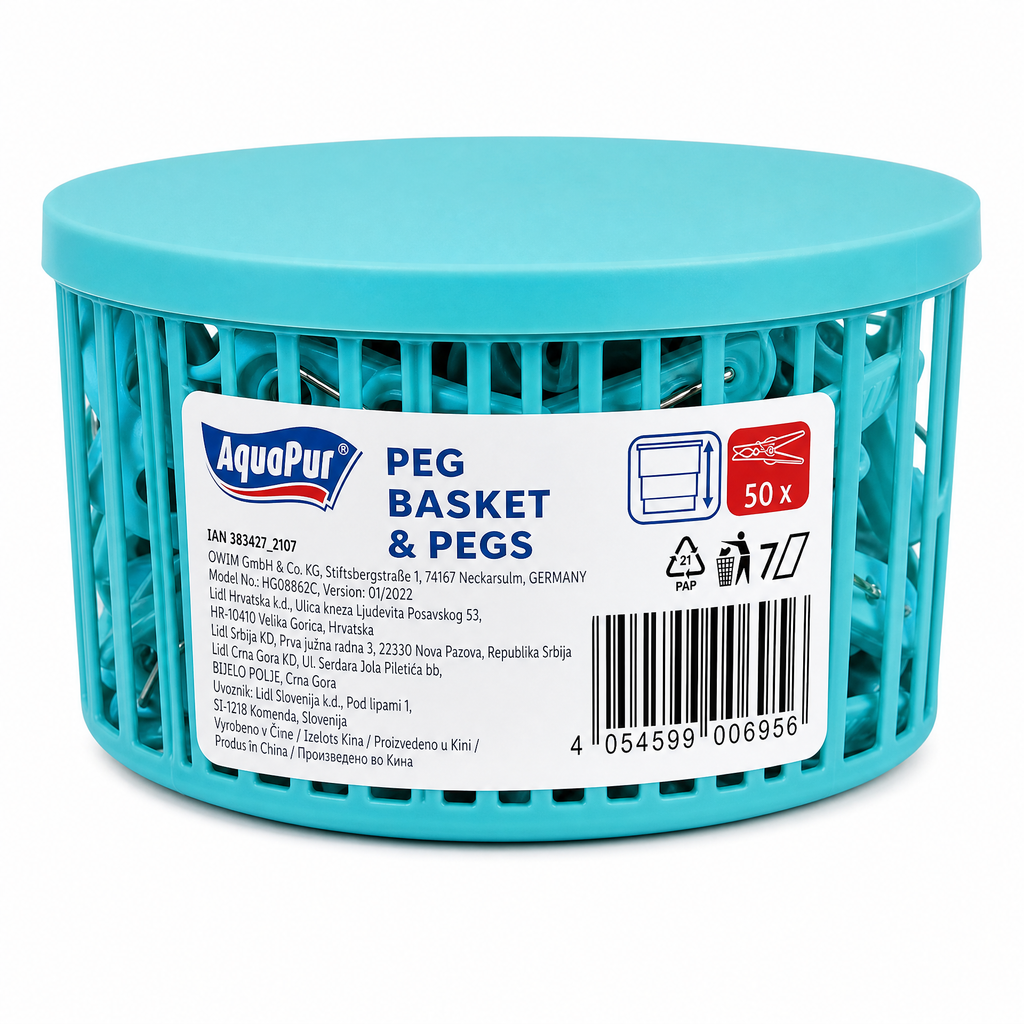 Cesta para pinzas con tapa, 50 pinzas incluidas