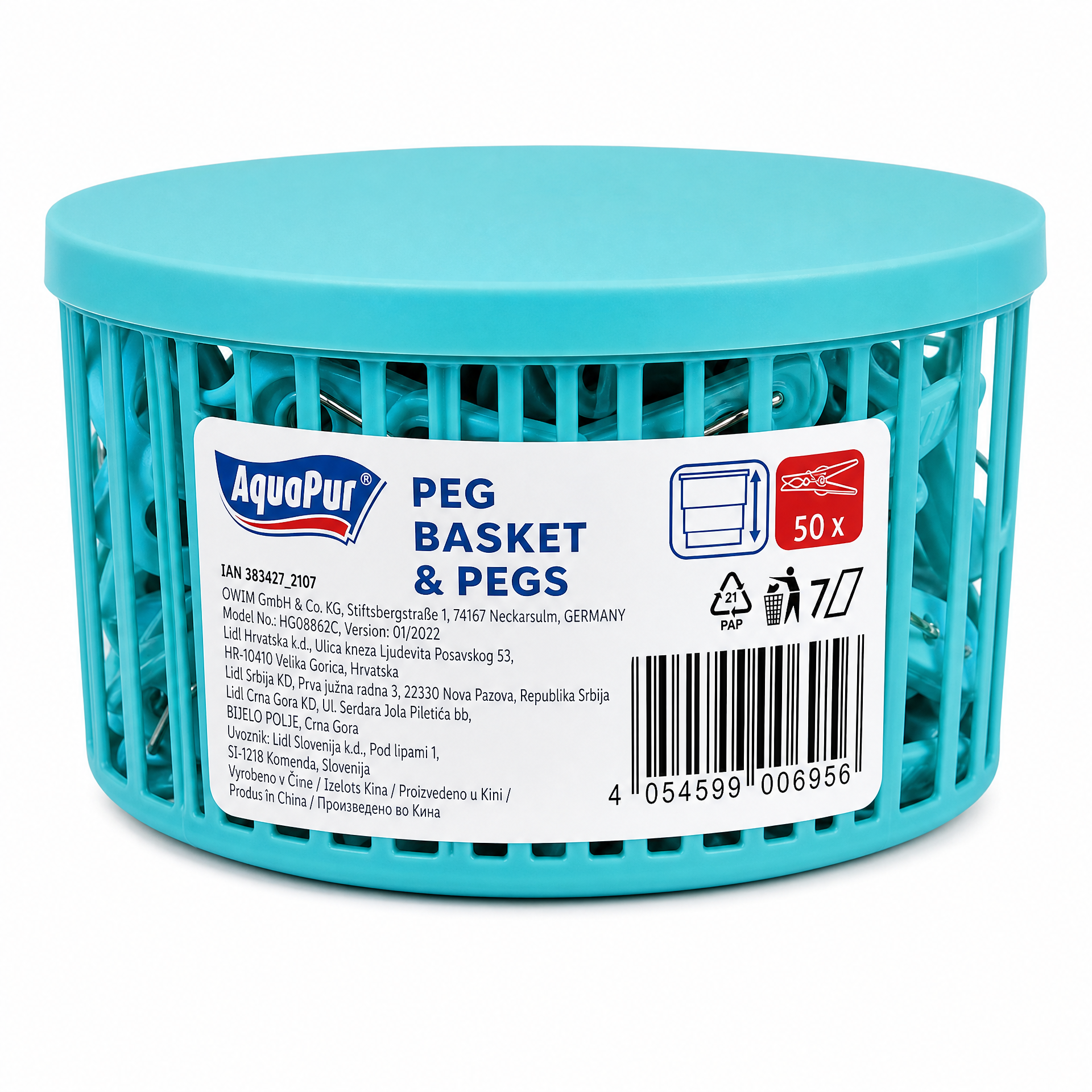 Cesta para pinzas con tapa, 50 pinzas incluidas