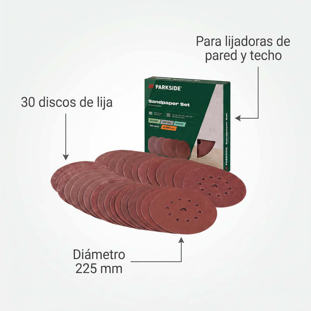 Parkside Set de 30 Discos de Lija Ø 225 mm