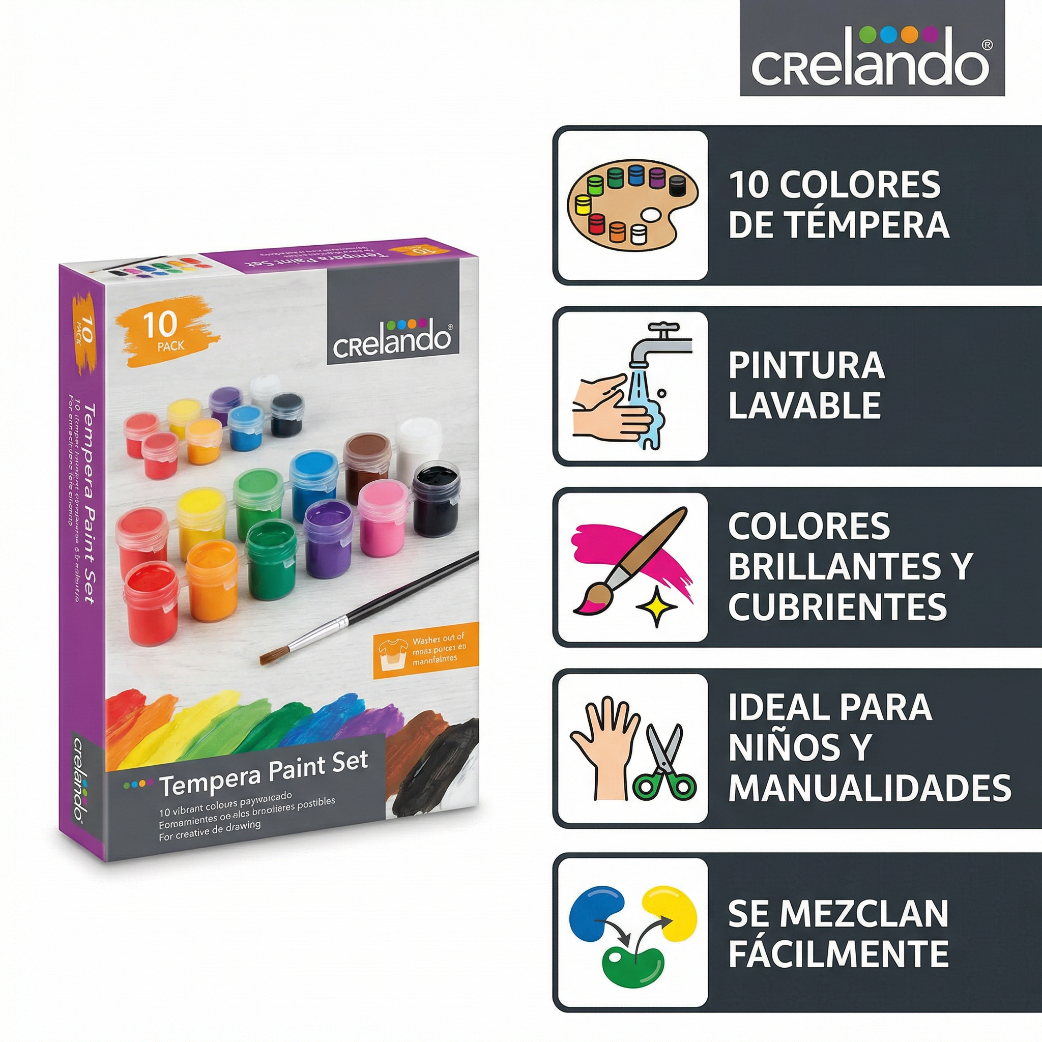 Témperas Crelando 10 Colores