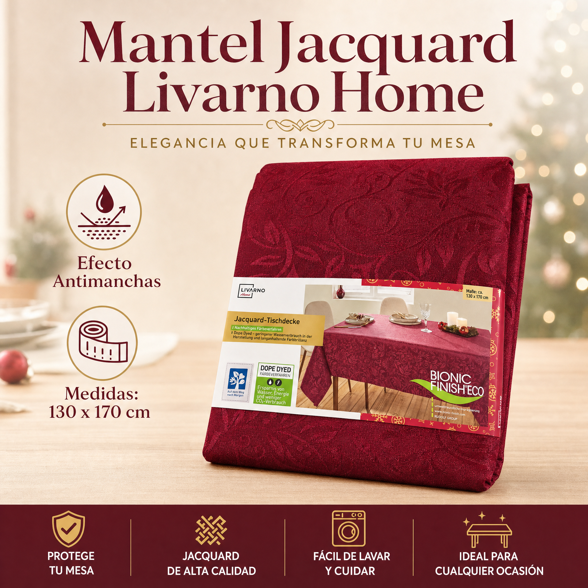 Mantel Jacquard Livarno Home Rojo 130x170cm