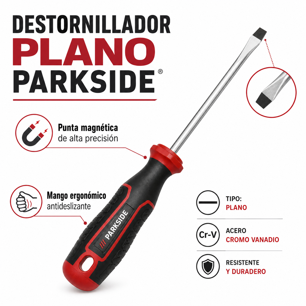 Destornillador Plano Parkside con Punta Magnética