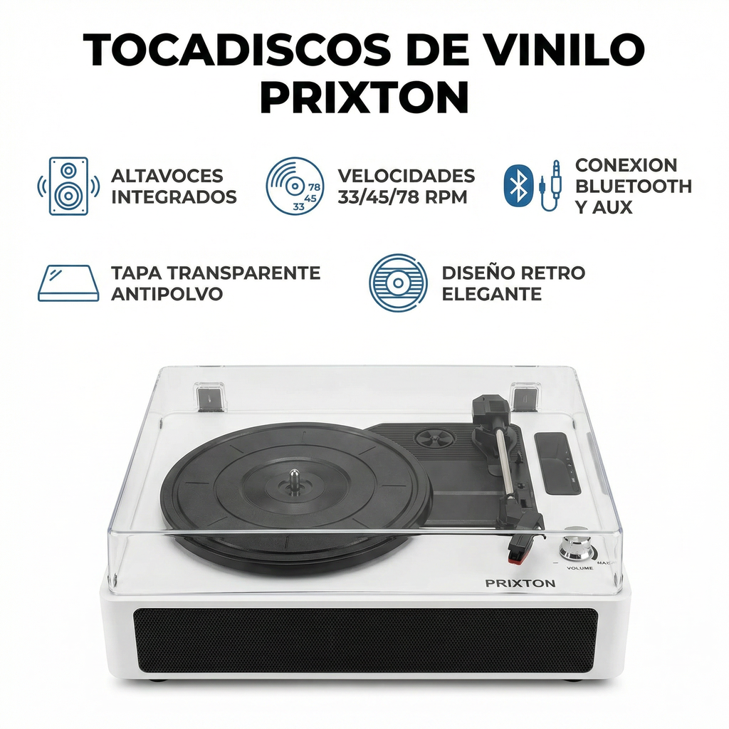 Tocadiscos de Vinilo Prixton — Altavoces Integrados y Bluetooth