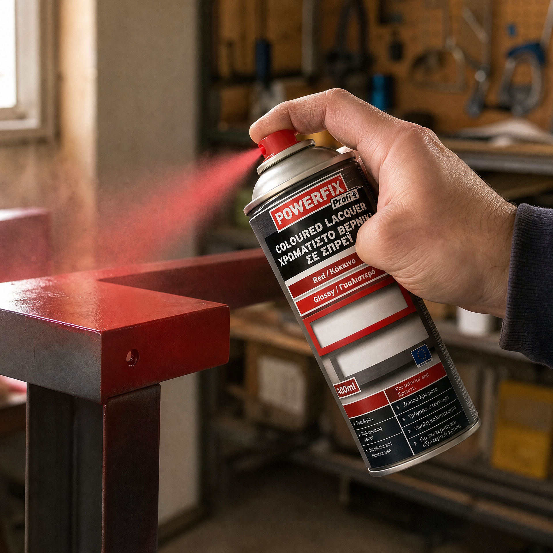 Laca en Spray Roja POWERFIX Profi 400ml Acabado Brillante