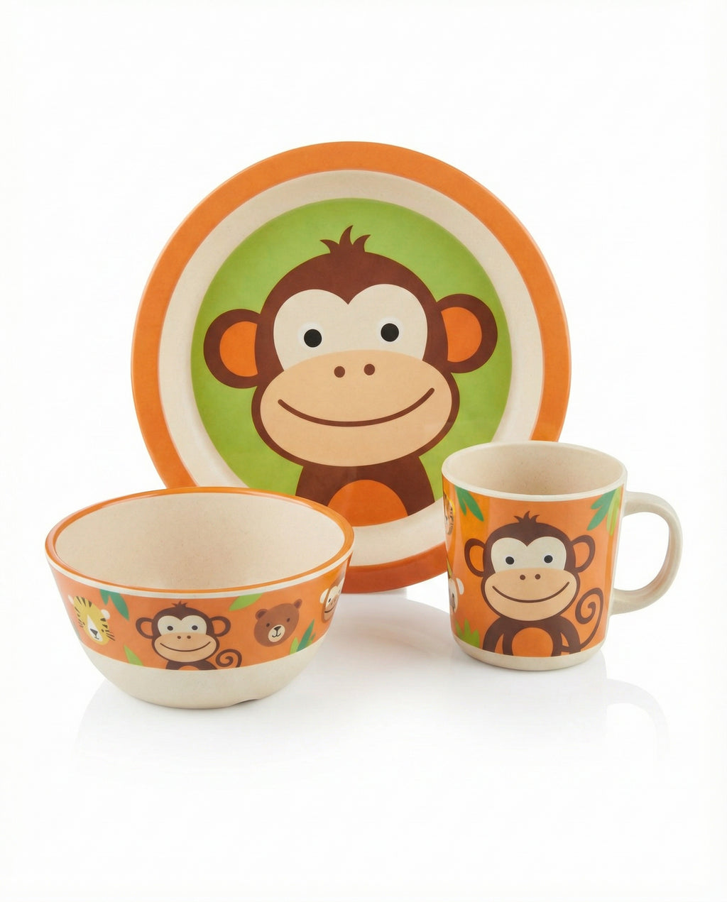 Vajilla Infantil Ernesto 3 Piezas Diseño Mono Bambú