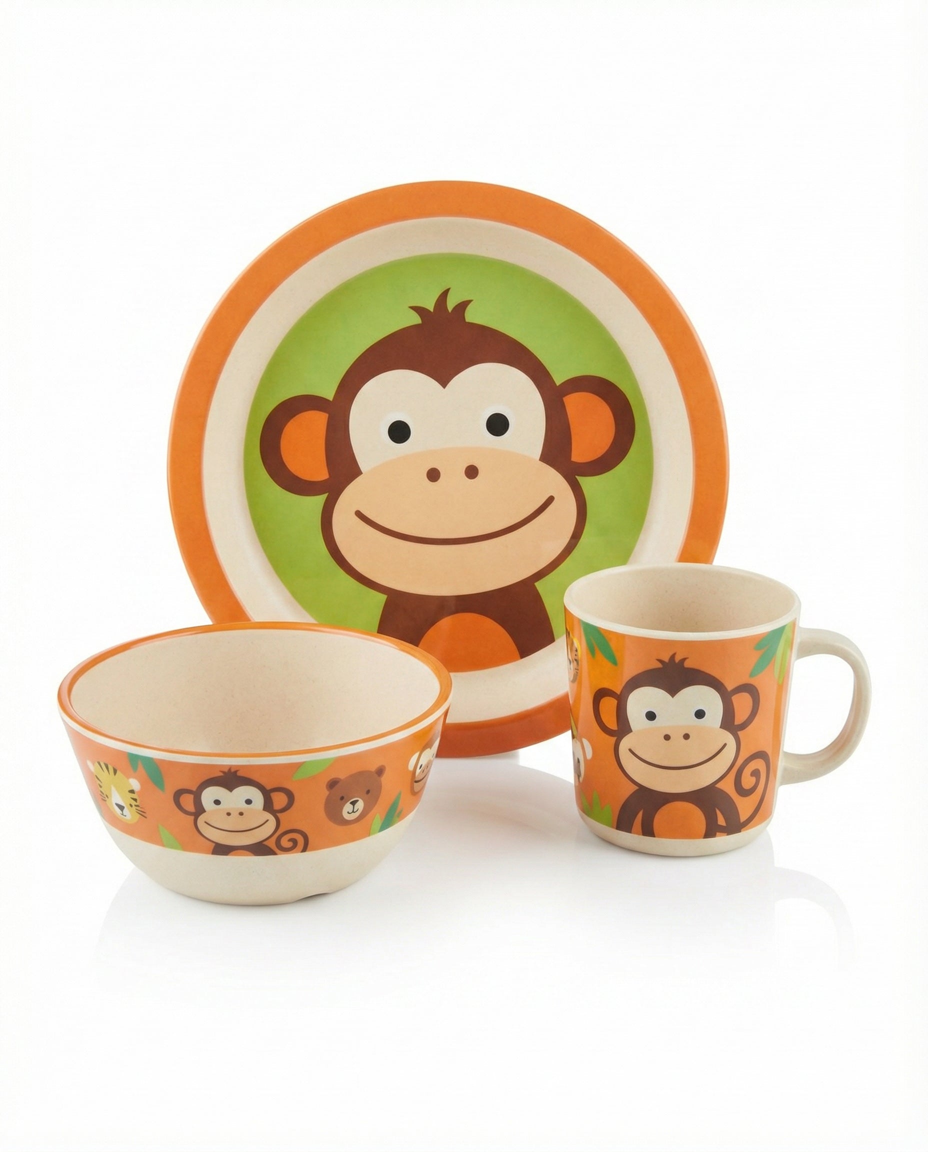 Vajilla Infantil Ernesto 3 Piezas Diseño Mono Bambú