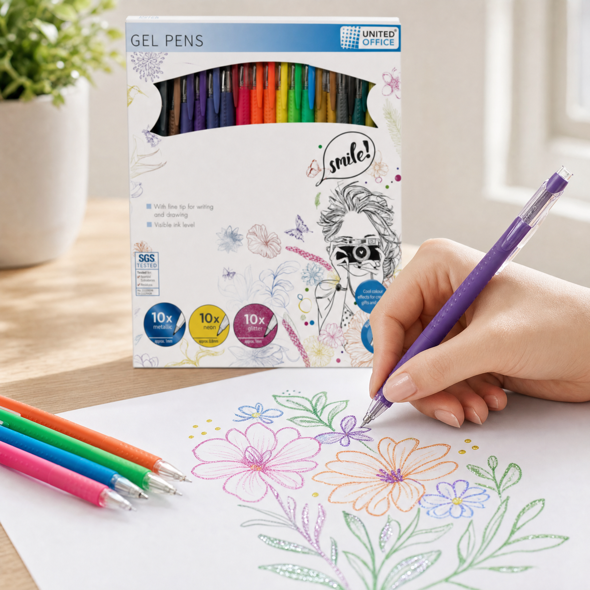 United Office Set de 30 Bolígrafos de Gel Smile