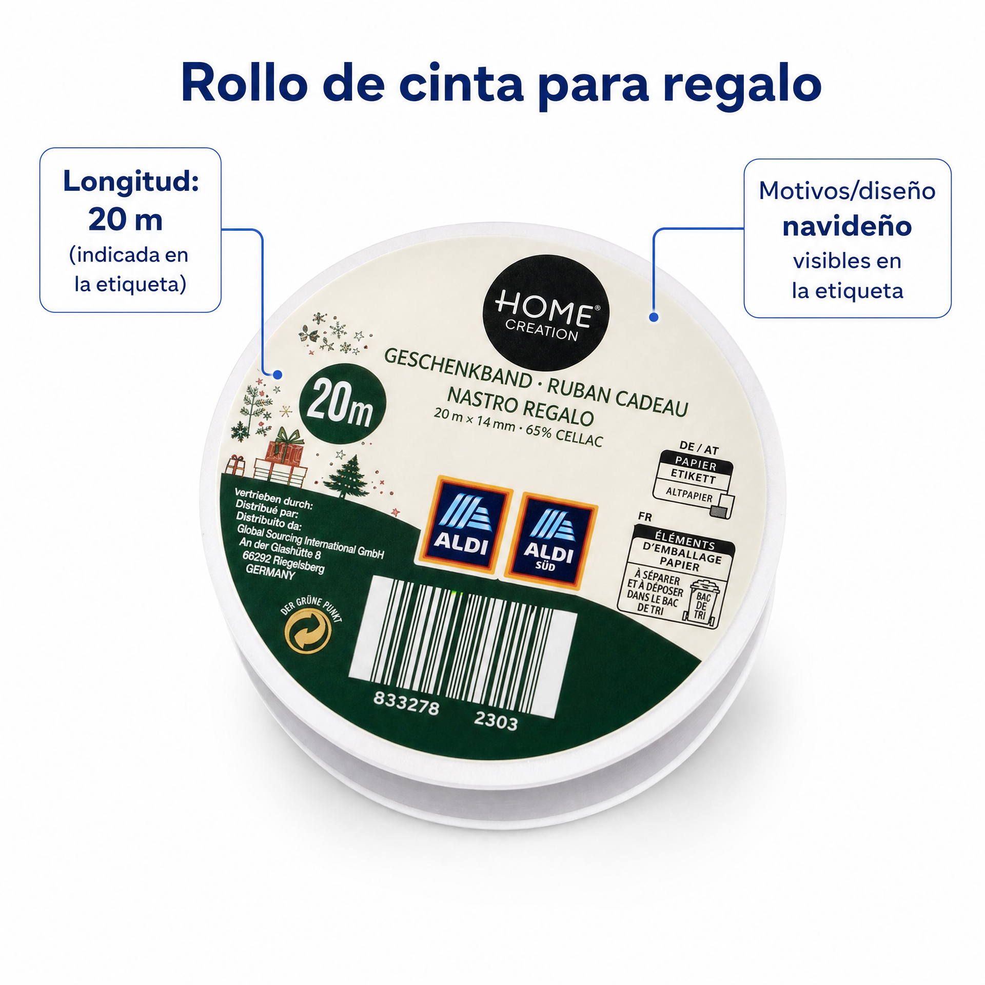 HOME cinta de regalo con motivos navideños 20 m