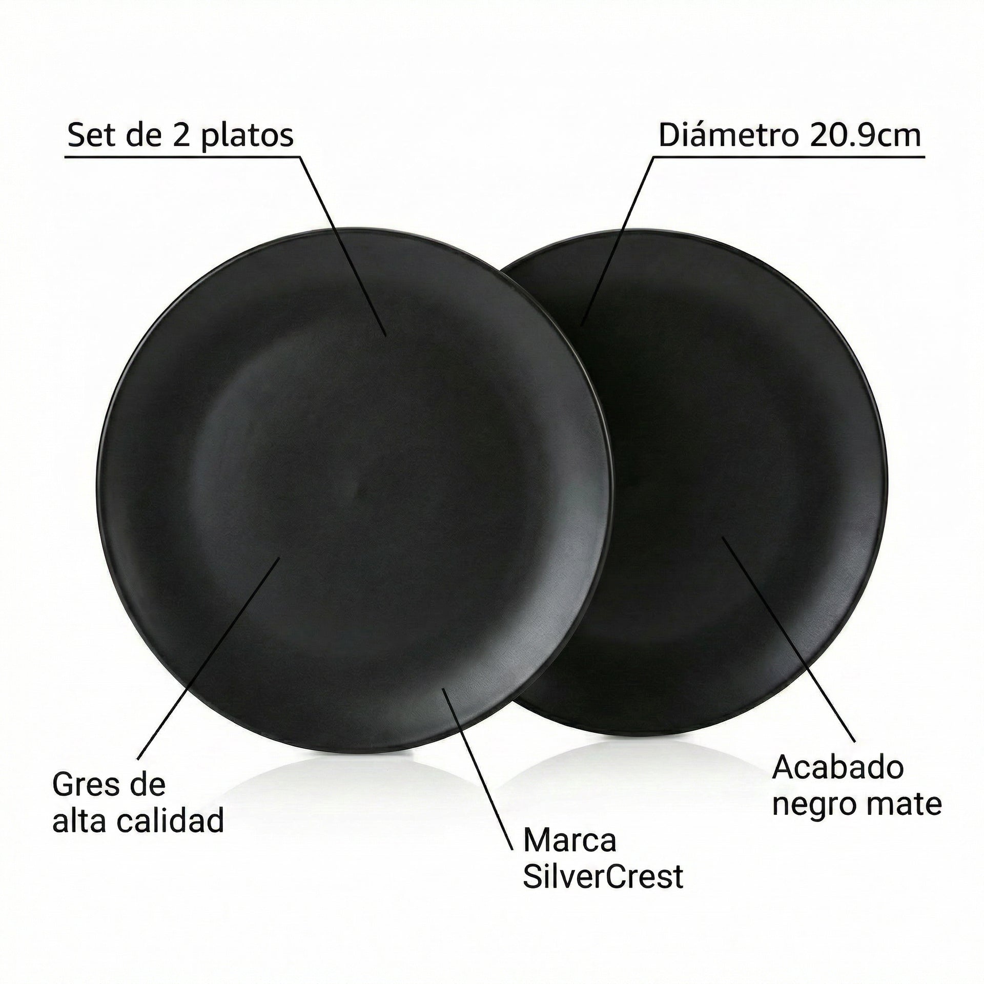 Set 2 Platos SilverCrest Stoneware Negro