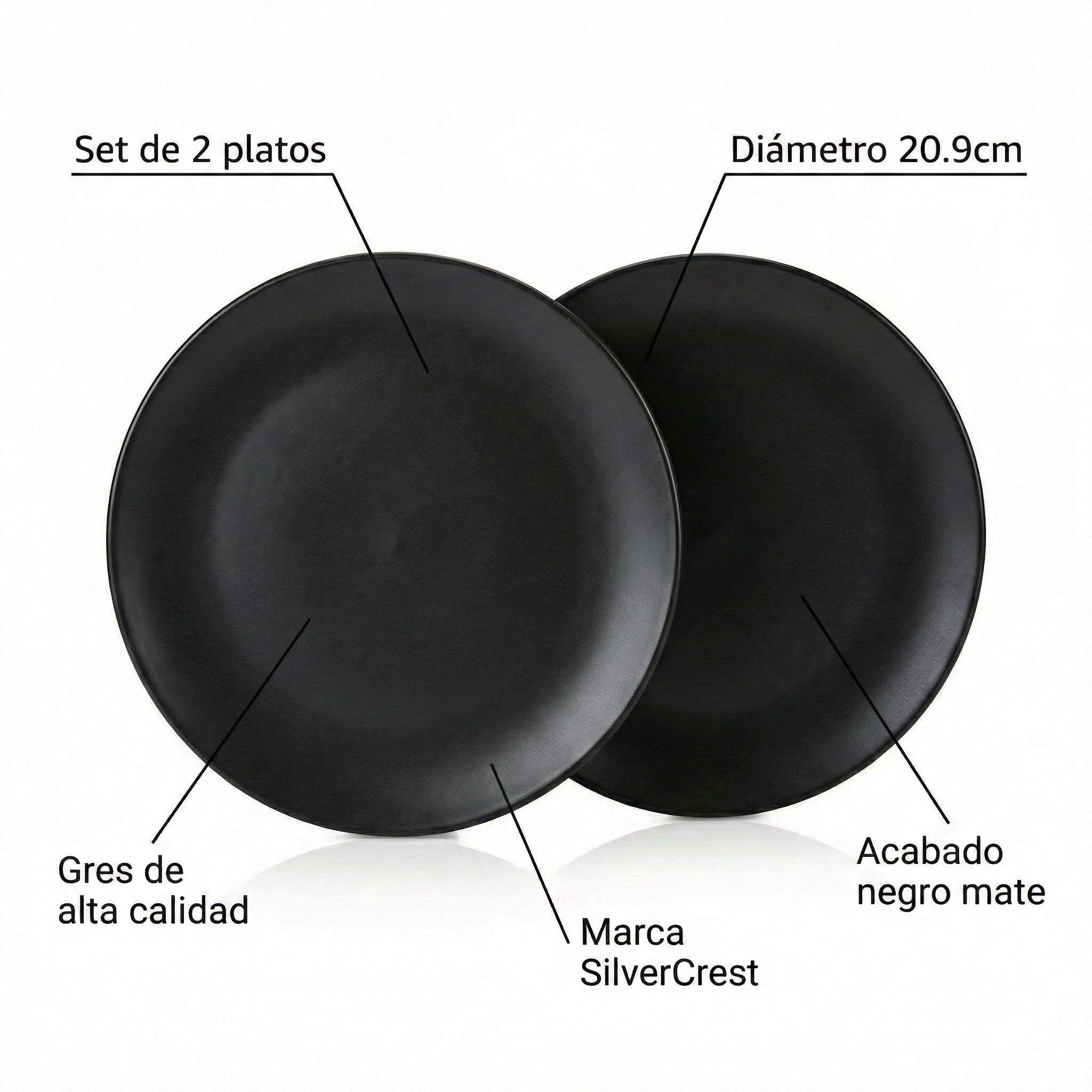 Set 2 Platos SilverCrest Stoneware Negro