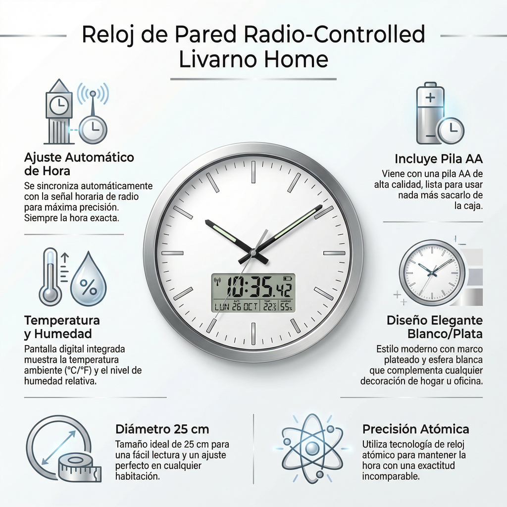 Reloj de Pared Radio-Controlled Livarno Home con Temperatura y Humedad